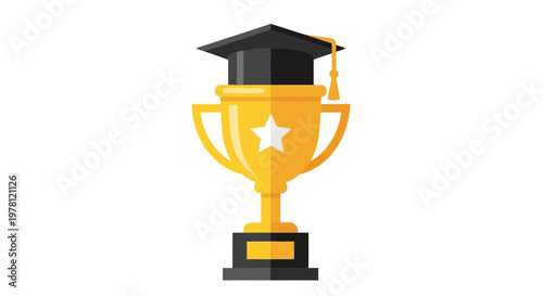 Golden Trophy with Graduation Cap - Education Achievement Award