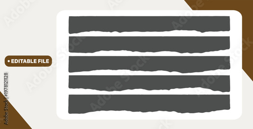 Paper torn strip stroke with cut stuck edges vector illustration. Blank horizontal note craft paper piece shape. Set of white headline band. Calligraphy border, isolated grunge header background