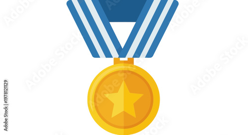Gold Medal with Blue Ribbon - Award, Achievement, Victory, Success, Recognition