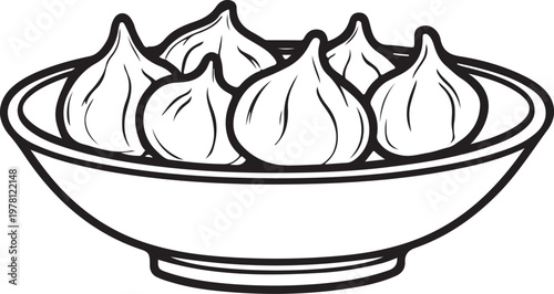 Khinkali Dumpling Hand-drawn Sketch Drawing Vector Illustration, Line Linear Symbol Black and White Engraving, Isolated