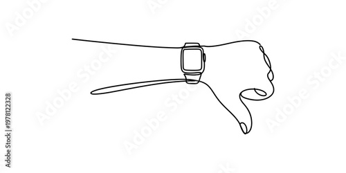 A single line drawing of a person wearing a smart watch and making a thumbs down hand gesture sign Vector, illustration