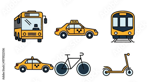 Various modes of transportation cars buses trains scooters and more
