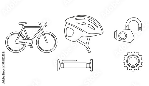 Bike safety essentials helmet lock and accessories outline