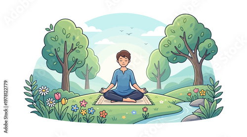 Young boy sitting in yoga position.