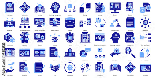 Knowledge Management icon collection set. Containing Information, Collaboration, Learning, repository, Sharing icon