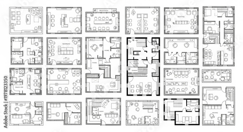 Collection of Hand Drawn Architectural Floor Plans.