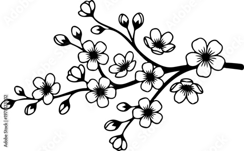 Luxury Fine Line Golden Cherry Blossom Branch Element Minimalist Sakura Motif