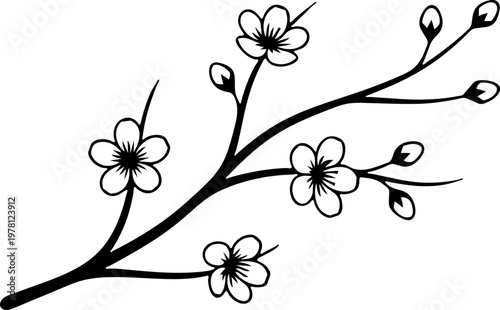 Luxury Fine Line Golden Cherry Blossom Branch Element Minimalist Sakura Motif