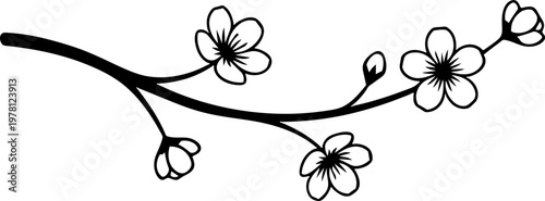 Luxury Fine Line Golden Cherry Blossom Branch Element Minimalist Sakura Motif