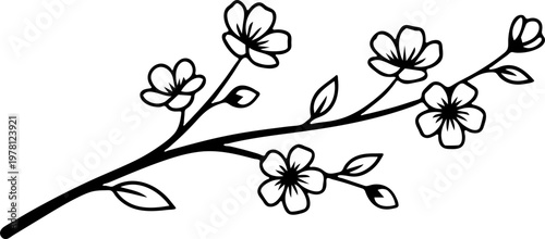 Luxury Fine Line Golden Cherry Blossom Branch Element Minimalist Sakura Motif