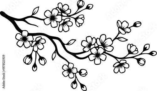 Luxury Fine Line Golden Cherry Blossom Branch Element Minimalist Sakura Motif