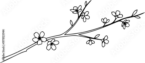 Luxury Fine Line Golden Cherry Blossom Branch Element Minimalist Sakura Motif