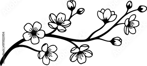 Luxury Fine Line Golden Cherry Blossom Branch Element Minimalist Sakura Motif