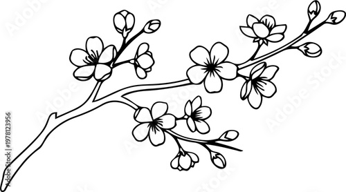 Luxury Fine Line Golden Cherry Blossom Branch Element Minimalist Sakura Motif