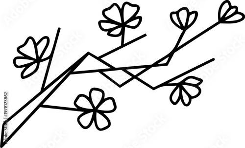 Luxury Fine Line Golden Cherry Blossom Branch Element Minimalist Sakura Motif