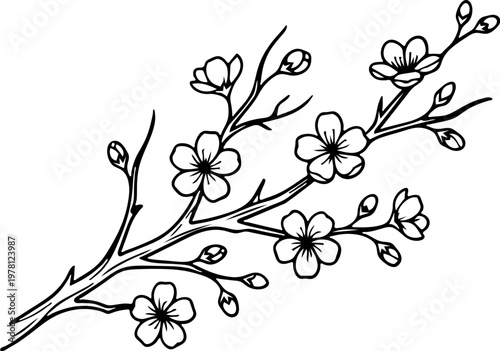 Luxury Fine Line Golden Cherry Blossom Branch Element Minimalist Sakura Motif