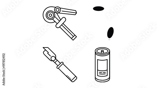 Technical Tool Icon Set: A selection of precise vector illustrations of technical tools, ideal for digital design and technical documentation, providing a clean and informative visual resource.