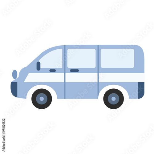 Blue delivery van or passenger minivan side view flat vector illustration