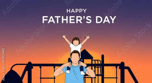 Happy fathers day celebration with dad and child playing together at sunset playground scene