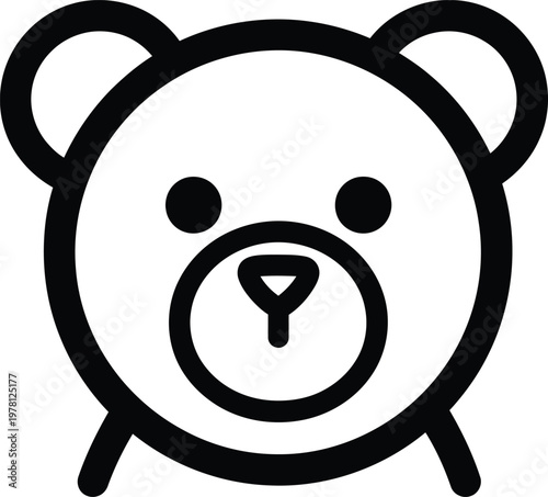 Black outline of a simplified teddy bear face with round ears and a triangular nose black and white simple