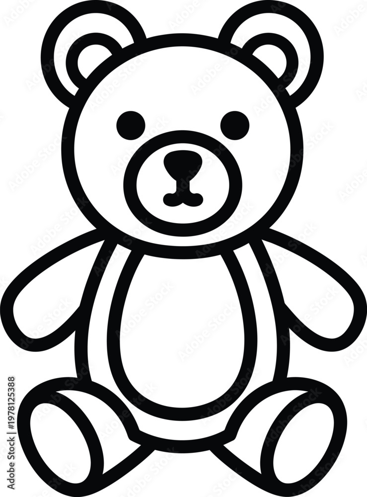Obraz premium Black outline teddy bear sitting on white background stuffed animal symbol