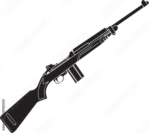 Isolated vector illustration of a black Carbine rifle like an M16 or AR15 carbine for military and army weapon shooting