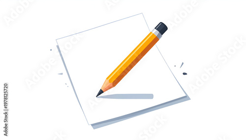 Yellow graphite pencil drawing on white paper with shadow in vector illustration
