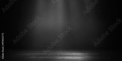 Dark grunge black and white concrete wall texture with vintage light hitting a blank stone surface pattern for an old industrial interior backdrop