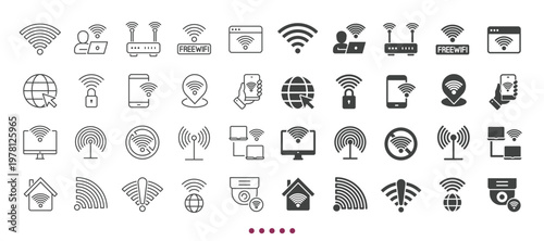 Wifi icons collection. Multi series icons. Line and glyph solid web icons collection
