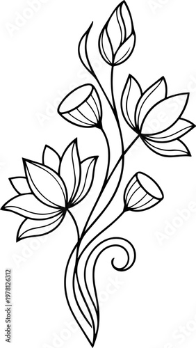 Elegant Gold Lotus Flower Fine Line Drawing Continuous One Line Art Motif