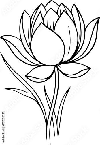 Elegant Gold Lotus Flower Fine Line Drawing Continuous One Line Art Motif