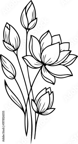 Elegant Gold Lotus Flower Fine Line Drawing Continuous One Line Art Motif