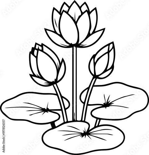 Elegant Gold Lotus Flower Fine Line Drawing Continuous One Line Art Motif