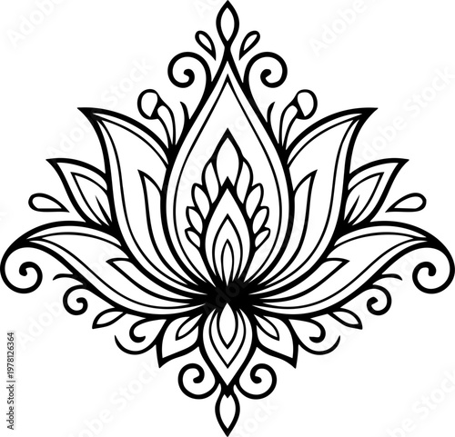 Elegant Gold Lotus Flower Fine Line Drawing Continuous One Line Art Motif