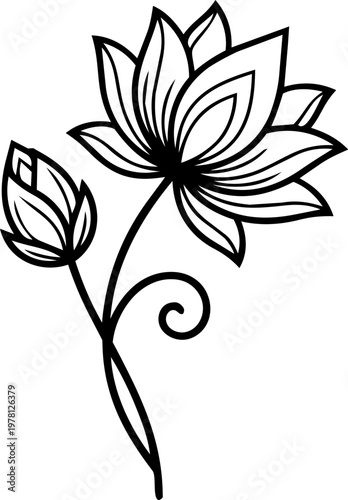 Elegant Gold Lotus Flower Fine Line Drawing Continuous One Line Art Motif