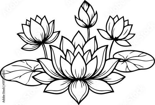 Elegant Gold Lotus Flower Fine Line Drawing Continuous One Line Art Motif