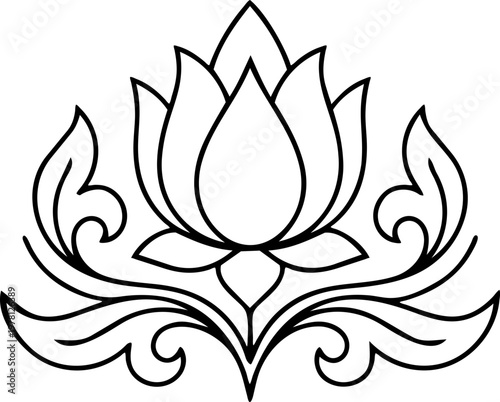 Elegant Gold Lotus Flower Fine Line Drawing Continuous One Line Art Motif