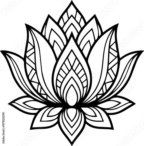Elegant Gold Lotus Flower Fine Line Drawing Continuous One Line Art Motif