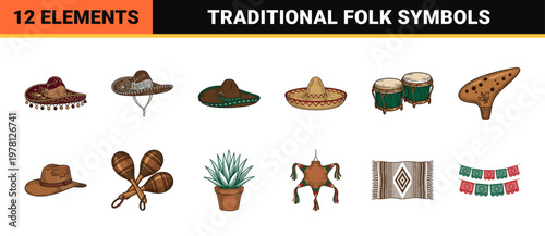 Mexican Folklore Heritage Graphic Set