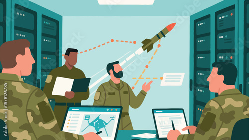 Illustration Of A Military Command Center Planning A Missile Launch Strategy Vector Design Template
