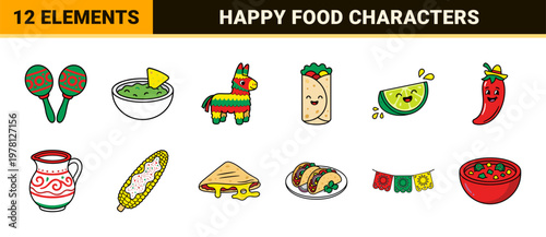 Mexican Fiesta Cartoon Food and Decor Set