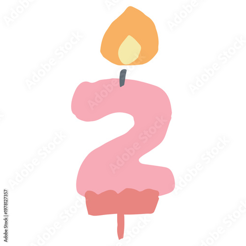 ふわふわパステルバースデー｜数字の2のロウソク キャンドル 幼稚園・保育園向けイラスト