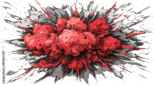 Stylized explosion vector illustration with red and gray blast effects