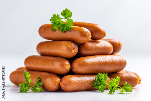 Sausage Stack with Parsley Decoration Isolated for Food Packaging Concept
