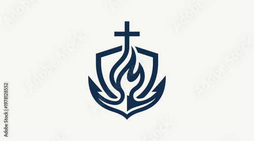 Christian Church Emblem With Anchor Cross and Flame