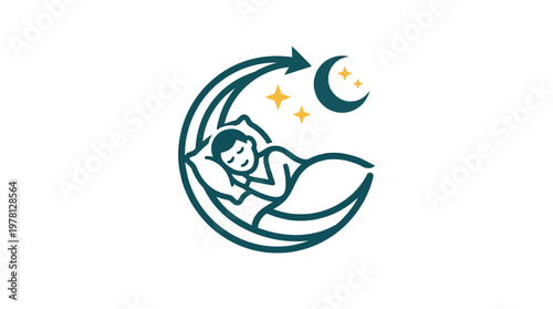 Sleeping Man Inside Crescent Moon Logo