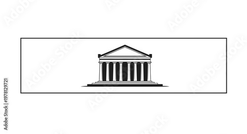 Classic Greek Temple Facade with Columns and Pediment, Architectural Symbol