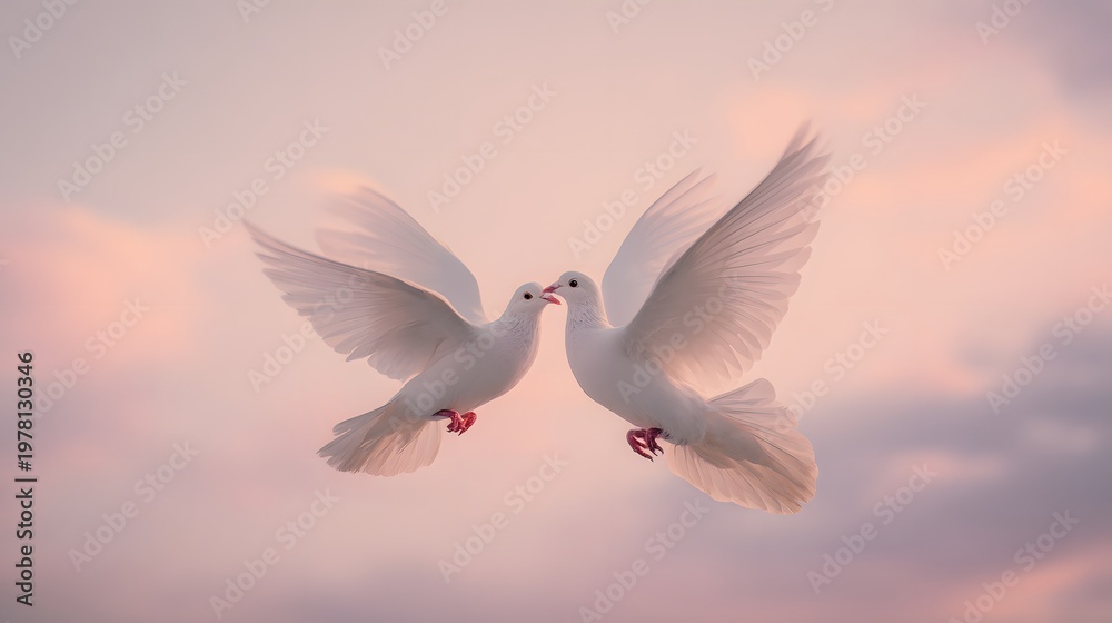 Fototapeta premium Gentle doves share a tender moment symbolizing love unity peaceful connection serene romantic imagery