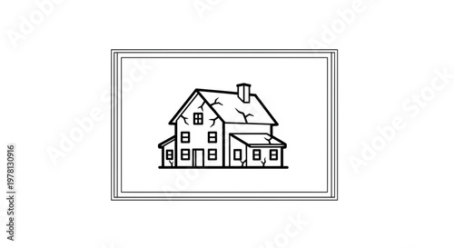 Dilapidated House Icon, Cracked Walls, Abandoned Building Outline, Vector Illustration