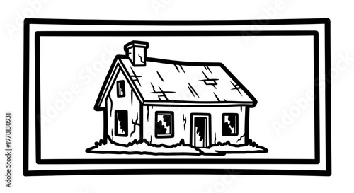 Dilapidated House Illustration: Abandoned Building with Broken Windows and Damaged Roof